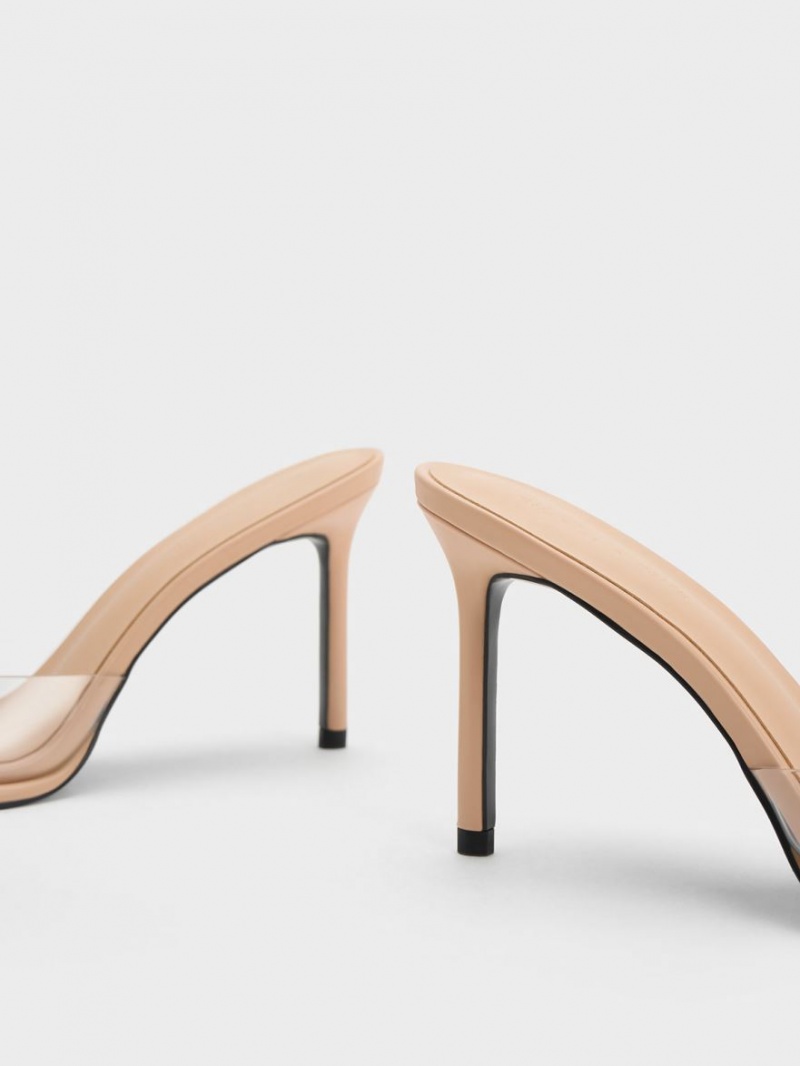 Mules Charles And Keith See-Through Cylindrical Heel Μπεζ | 27103-BKJQ