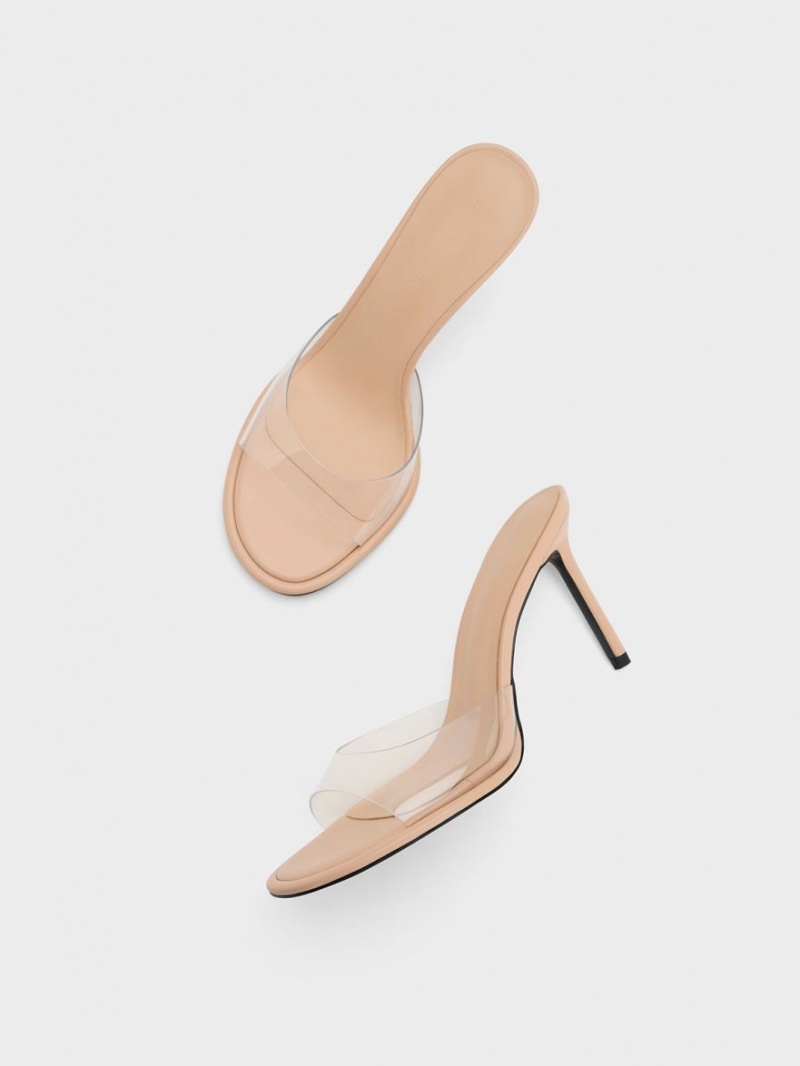 Mules Charles And Keith See-Through Cylindrical Heel Μπεζ | 27103-BKJQ