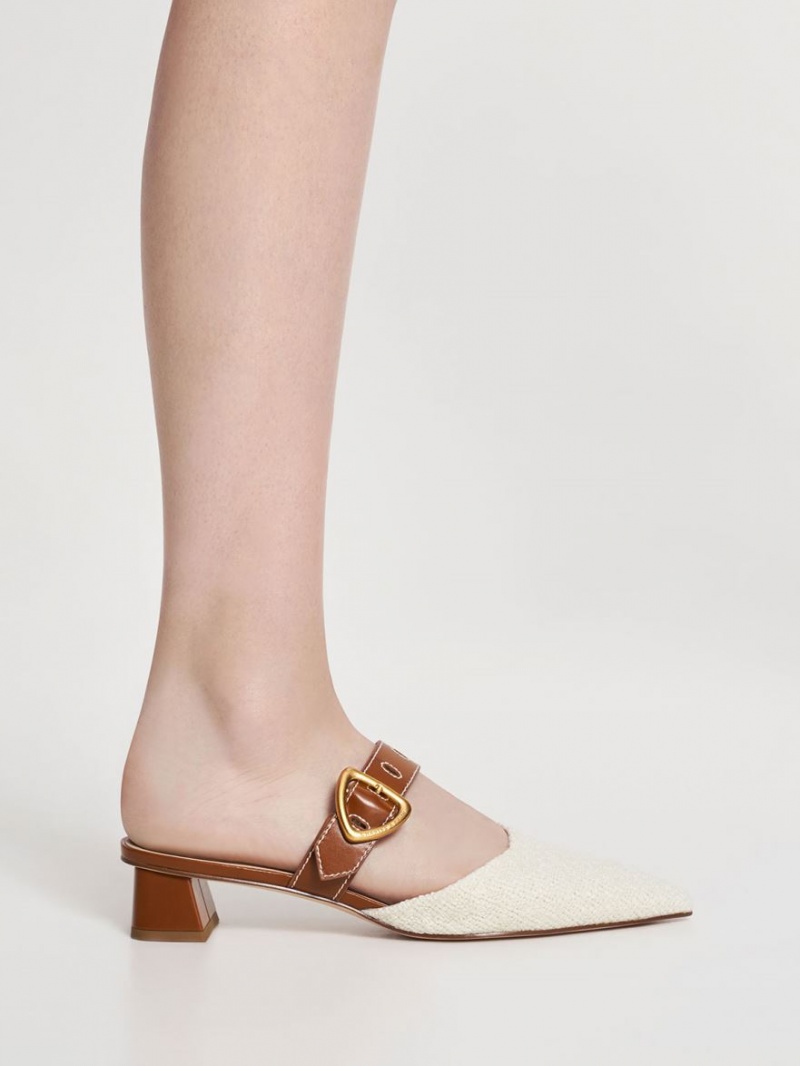 Mules Charles And Keith Sepphe Cut-Out Tweed με τακουνι Πολύχρωμο | 18924-PARB