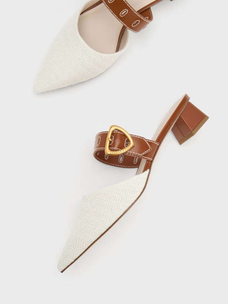 Mules Charles And Keith Sepphe Cut-Out Tweed με τακουνι Πολύχρωμο | 18924-PARB