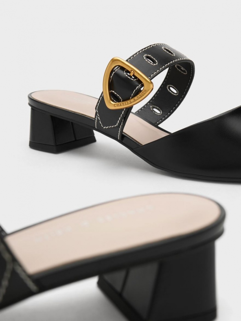 Mules Charles And Keith Sepphe Cut-Out με τακουνι μαυρα | 36570-QAXN
