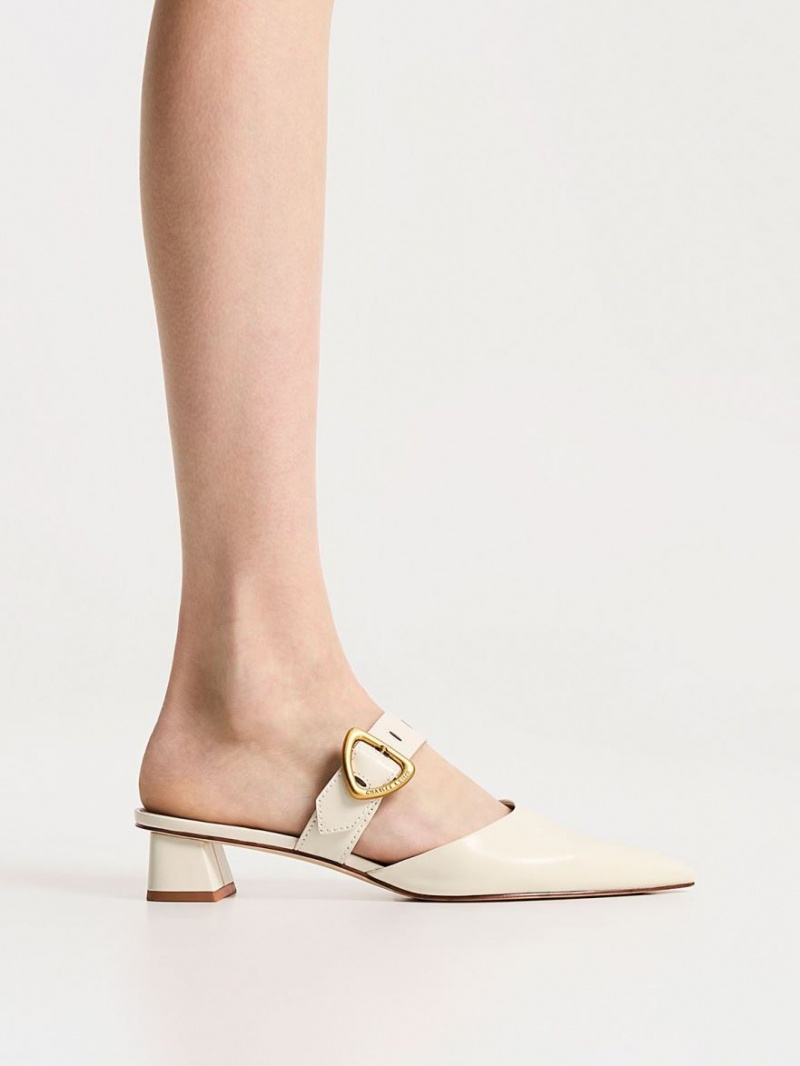 Mules Charles And Keith Sepphe Cut-Out με τακουνι κρέμα | 30572-SYVM