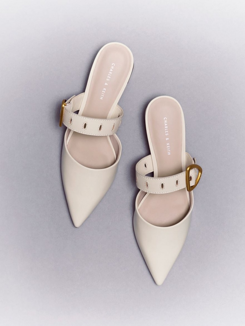 Mules Charles And Keith Sepphe Cut-Out με τακουνι κρέμα | 30572-SYVM