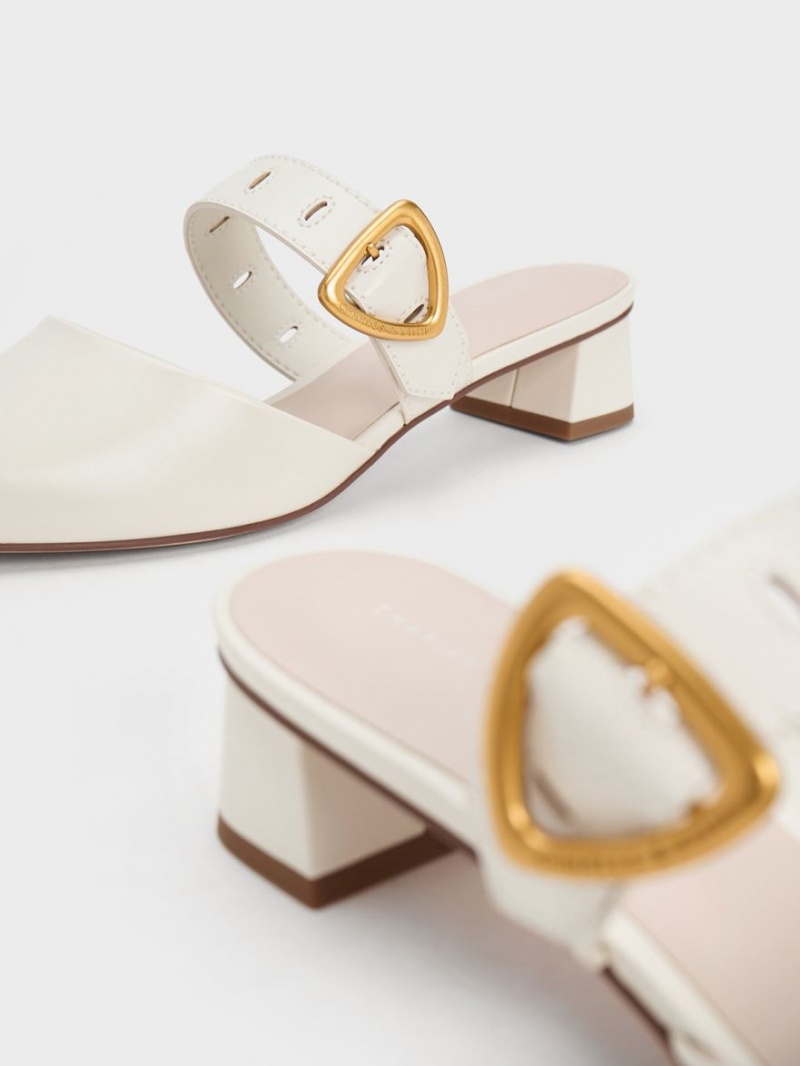 Mules Charles And Keith Sepphe Cut-Out με τακουνι κρέμα | 30572-SYVM