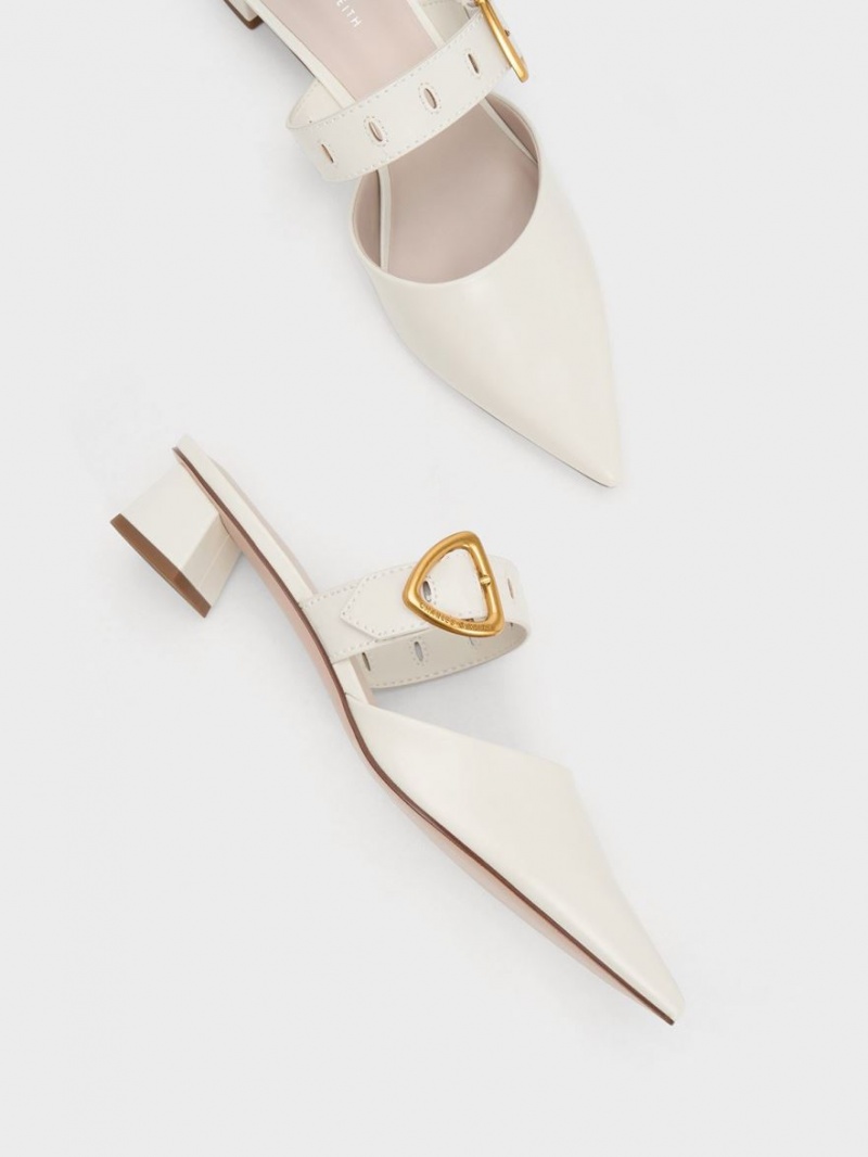 Mules Charles And Keith Sepphe Cut-Out με τακουνι κρέμα | 30572-SYVM