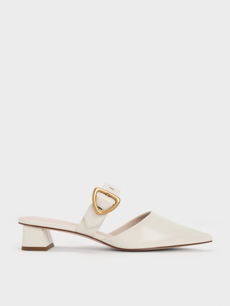 Mules Charles And Keith Sepphe Cut-Out με τακουνι κρέμα | 30572-SYVM