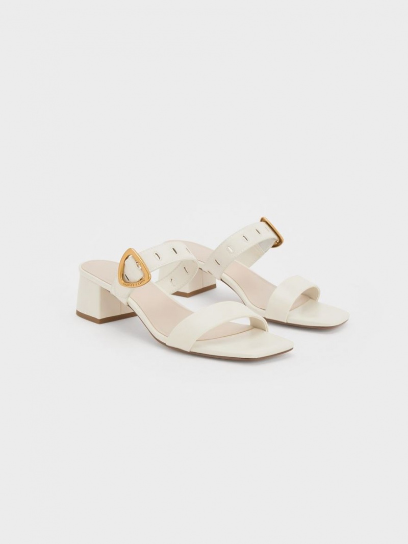 Mules Charles And Keith Sepphe Metallic πόρπης με τακουνι ασπρα | 12945-LENR