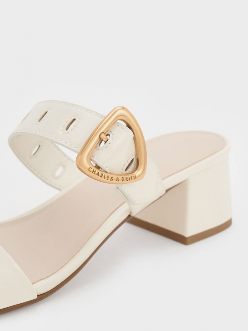 Mules Charles And Keith Sepphe Metallic πόρπης με τακουνι ασπρα | 12945-LENR