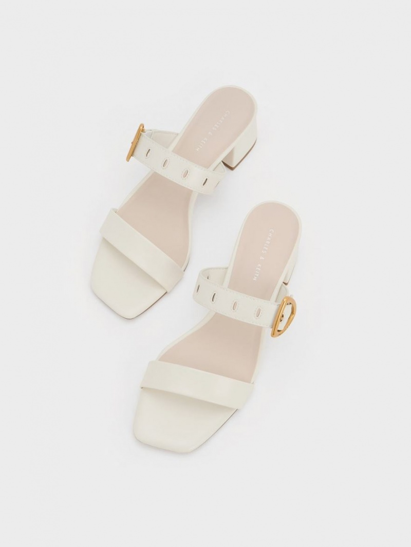 Mules Charles And Keith Sepphe Metallic πόρπης με τακουνι ασπρα | 12945-LENR