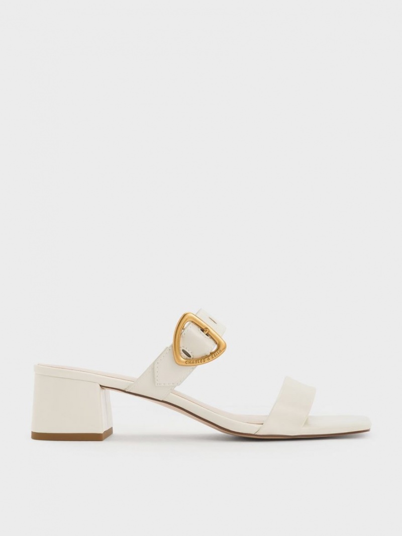 Mules Charles And Keith Sepphe Metallic πόρπης με τακουνι ασπρα | 12945-LENR