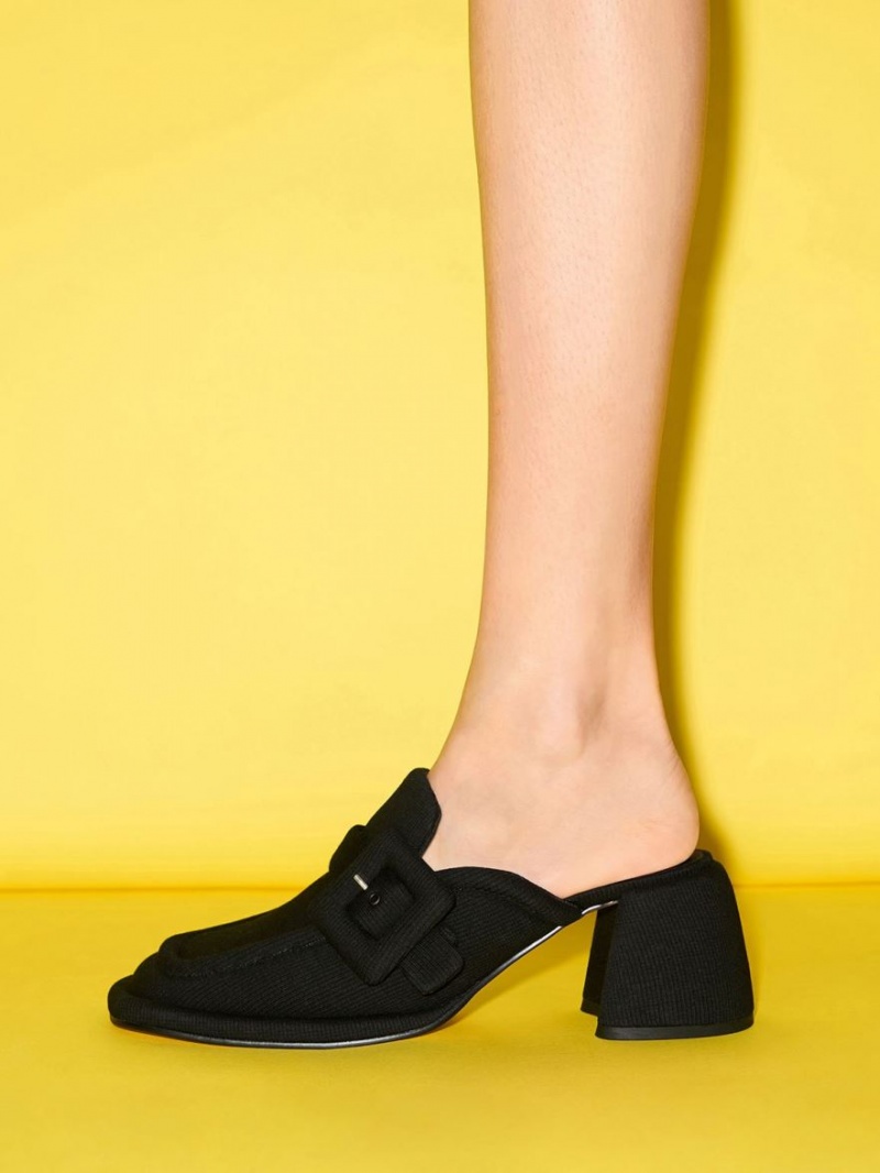 Mules Charles And Keith Sinead Woven Buckled Loafer μαυρα | 01283-OEPV