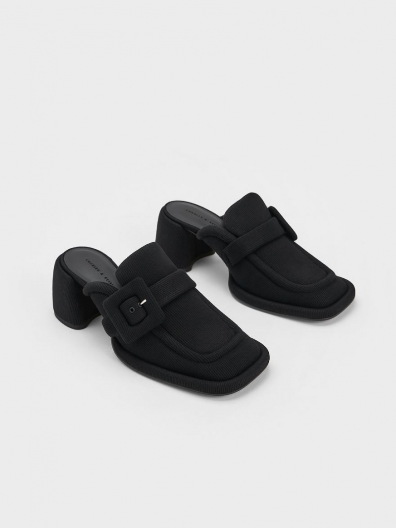 Mules Charles And Keith Sinead Woven Buckled Loafer μαυρα | 01283-OEPV