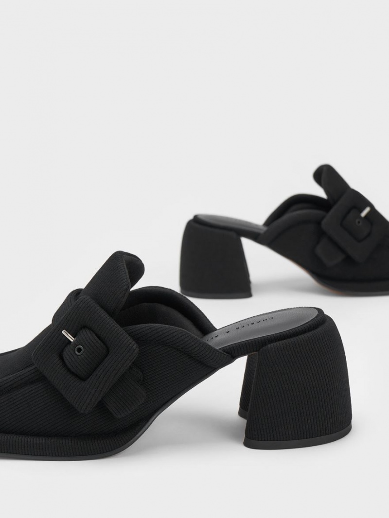 Mules Charles And Keith Sinead Woven Buckled Loafer μαυρα | 01283-OEPV