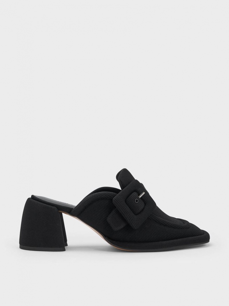 Mules Charles And Keith Sinead Woven Buckled Loafer μαυρα | 01283-OEPV