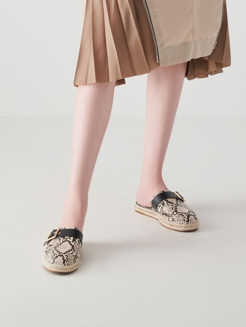Mules Charles And Keith Snake-Print Buckled εσπαντριγιεσ Μπεζ | 65019-CYBO