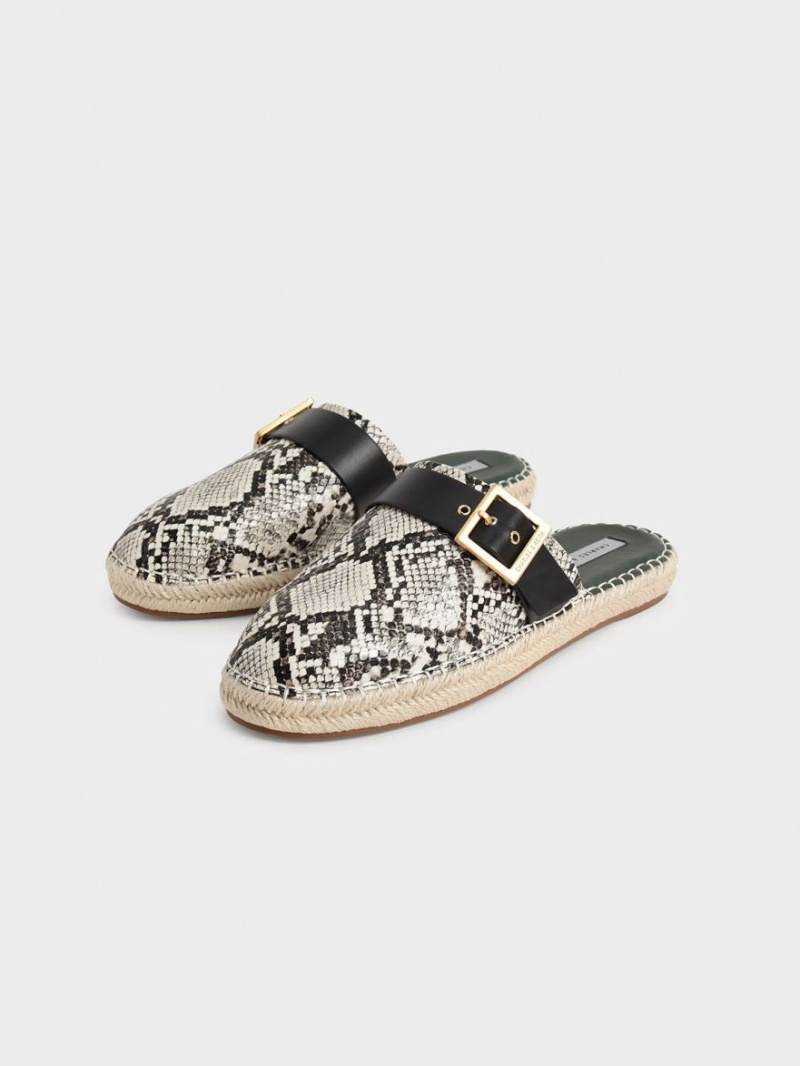 Mules Charles And Keith Snake-Print Buckled εσπαντριγιεσ Μπεζ | 65019-CYBO