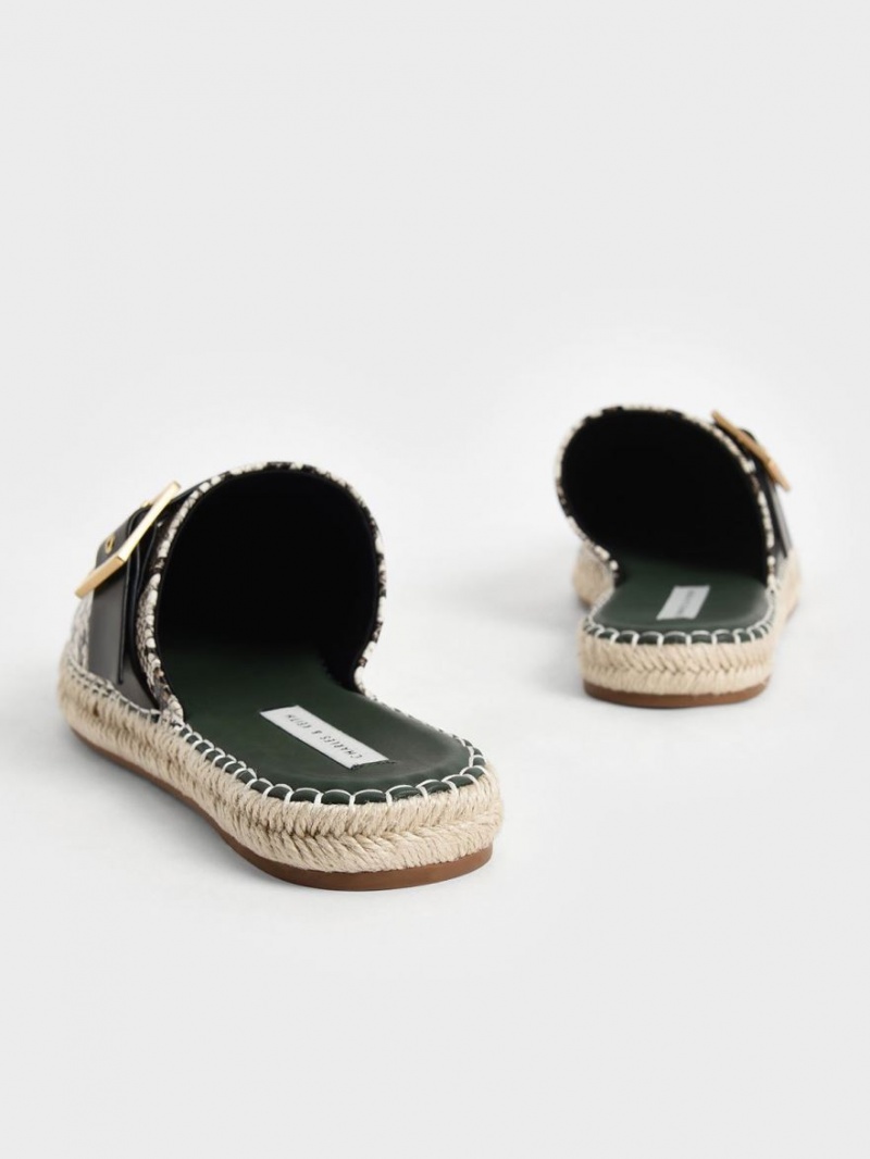 Mules Charles And Keith Snake-Print Buckled εσπαντριγιεσ Μπεζ | 65019-CYBO