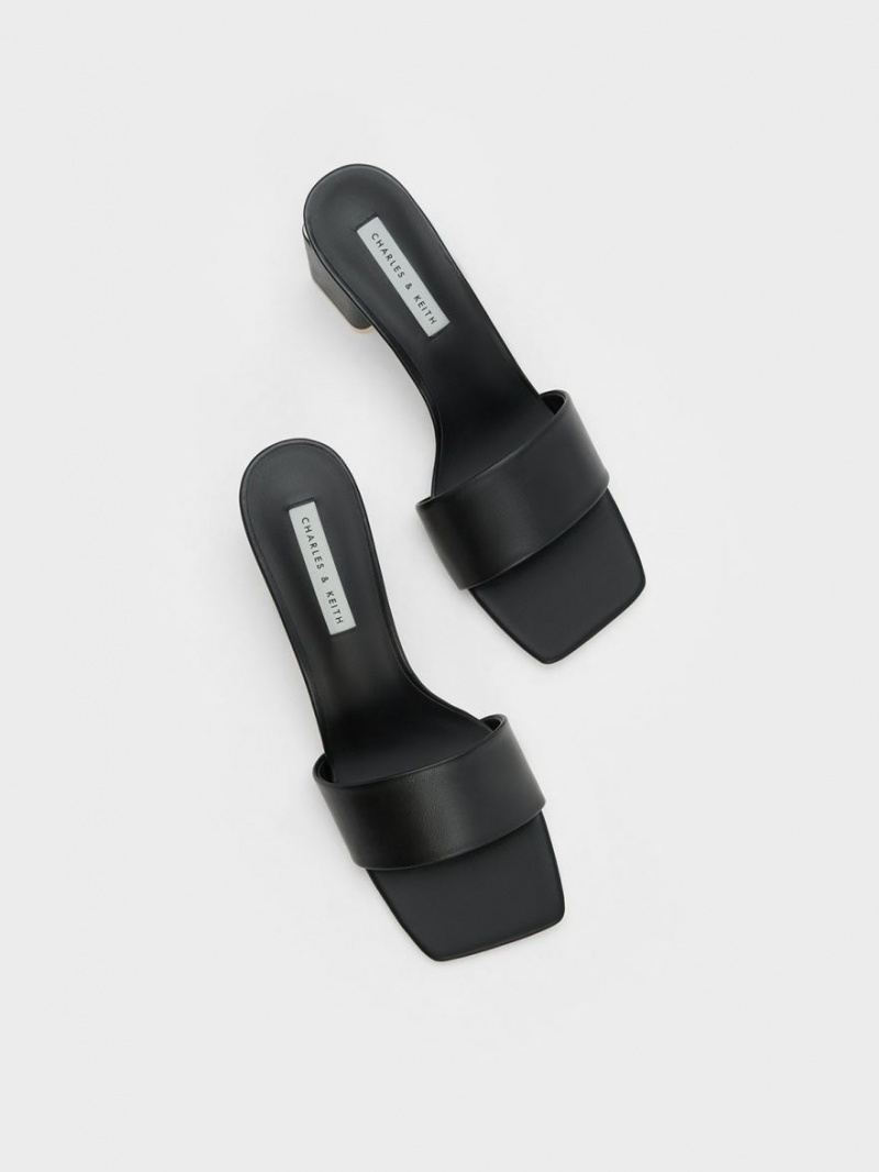 Mules Charles And Keith Square Block Heel μαυρα | 35096-WXVG