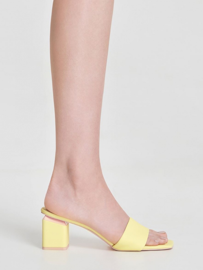 Mules Charles And Keith Square Block Heel κίτρινα | 09816-TXZW