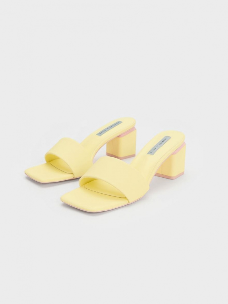 Mules Charles And Keith Square Block Heel κίτρινα | 09816-TXZW