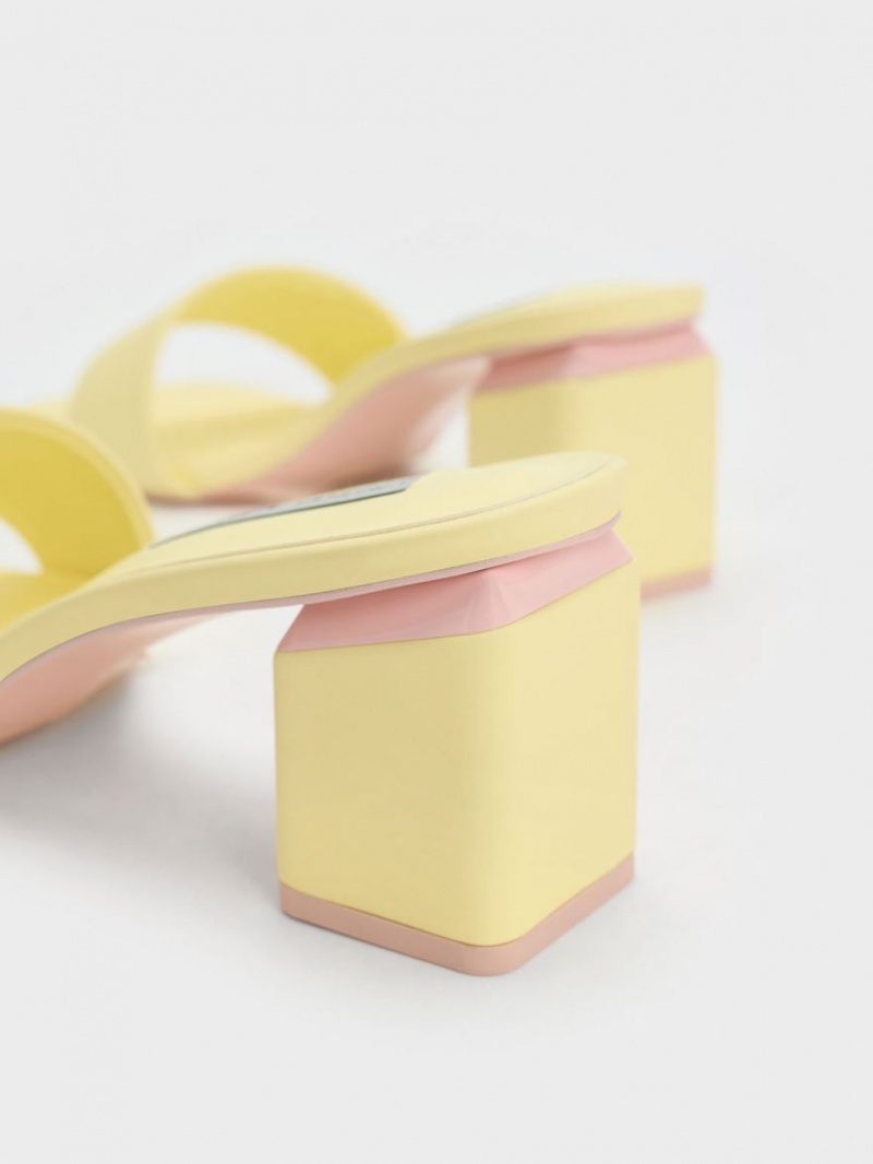 Mules Charles And Keith Square Block Heel κίτρινα | 09816-TXZW