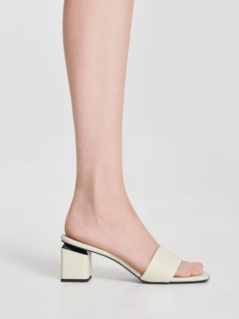 Mules Charles And Keith Square Block Heel ασπρα | 07951-AKTO