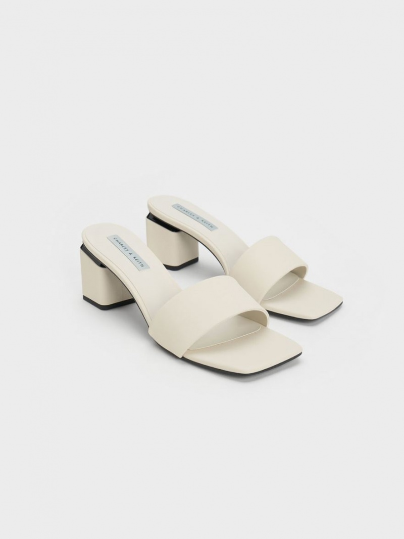 Mules Charles And Keith Square Block Heel ασπρα | 07951-AKTO