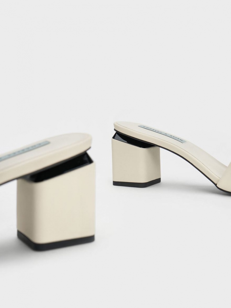 Mules Charles And Keith Square Block Heel ασπρα | 07951-AKTO