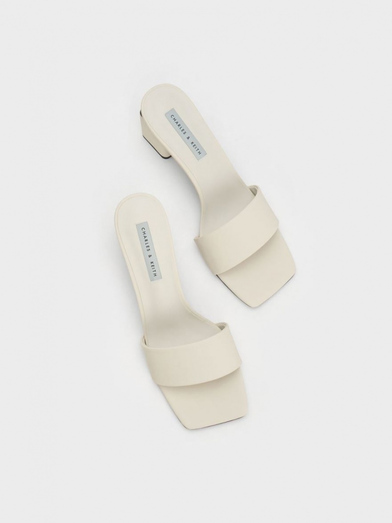 Mules Charles And Keith Square Block Heel ασπρα | 07951-AKTO