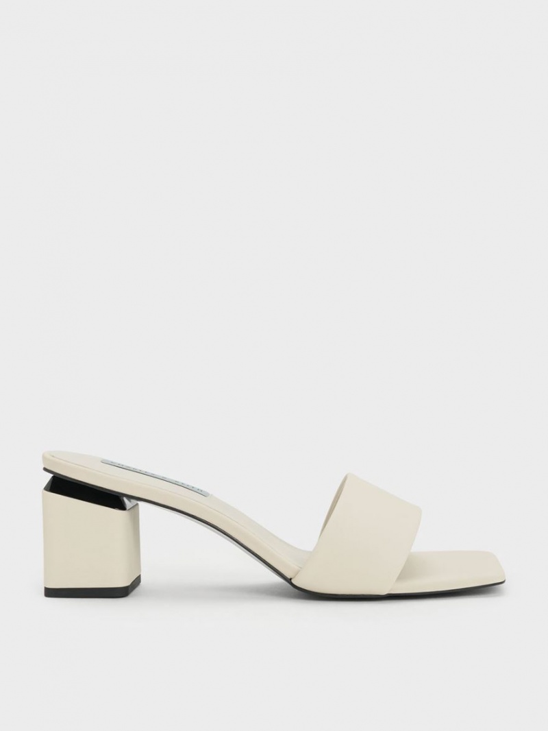 Mules Charles And Keith Square Block Heel ασπρα | 07951-AKTO