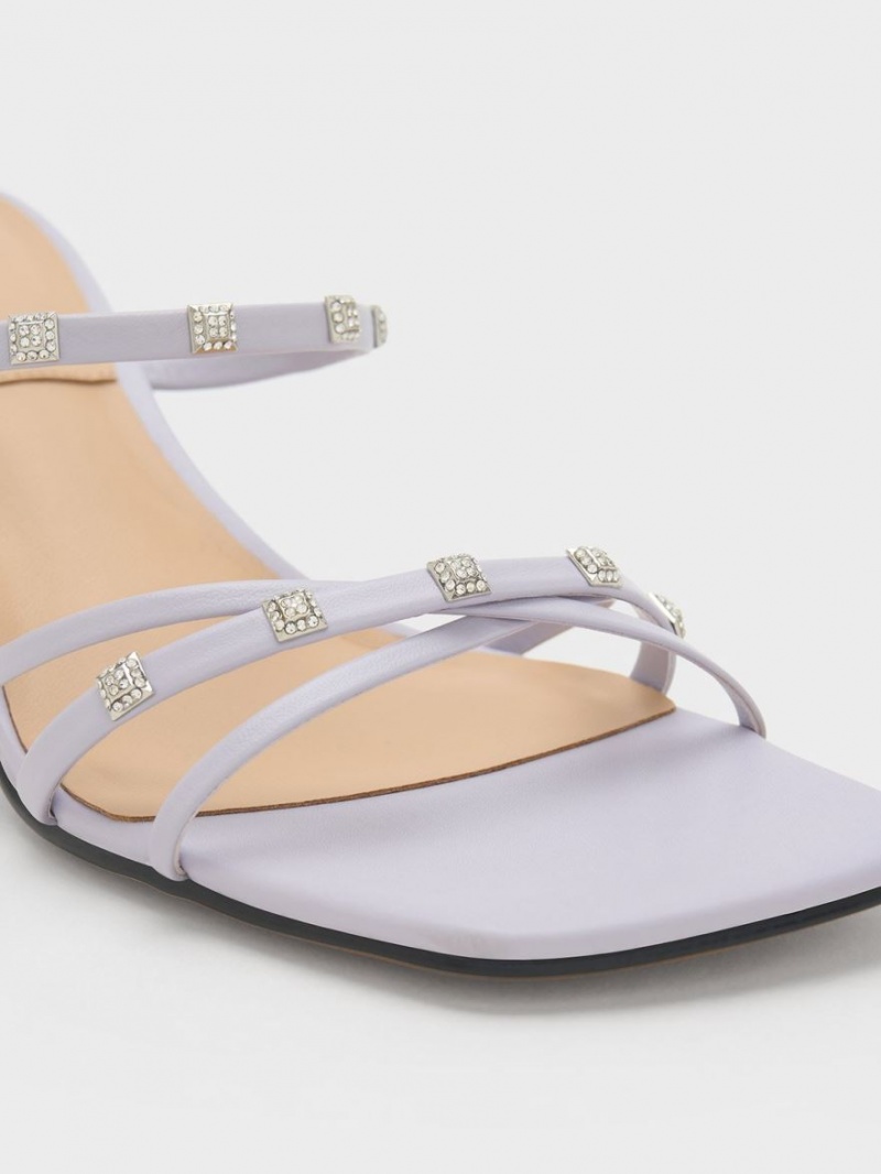 Mules Charles And Keith Square Crystal-Embellished Metallic δερματινα με τακουνι μωβ | 62493-CDMR