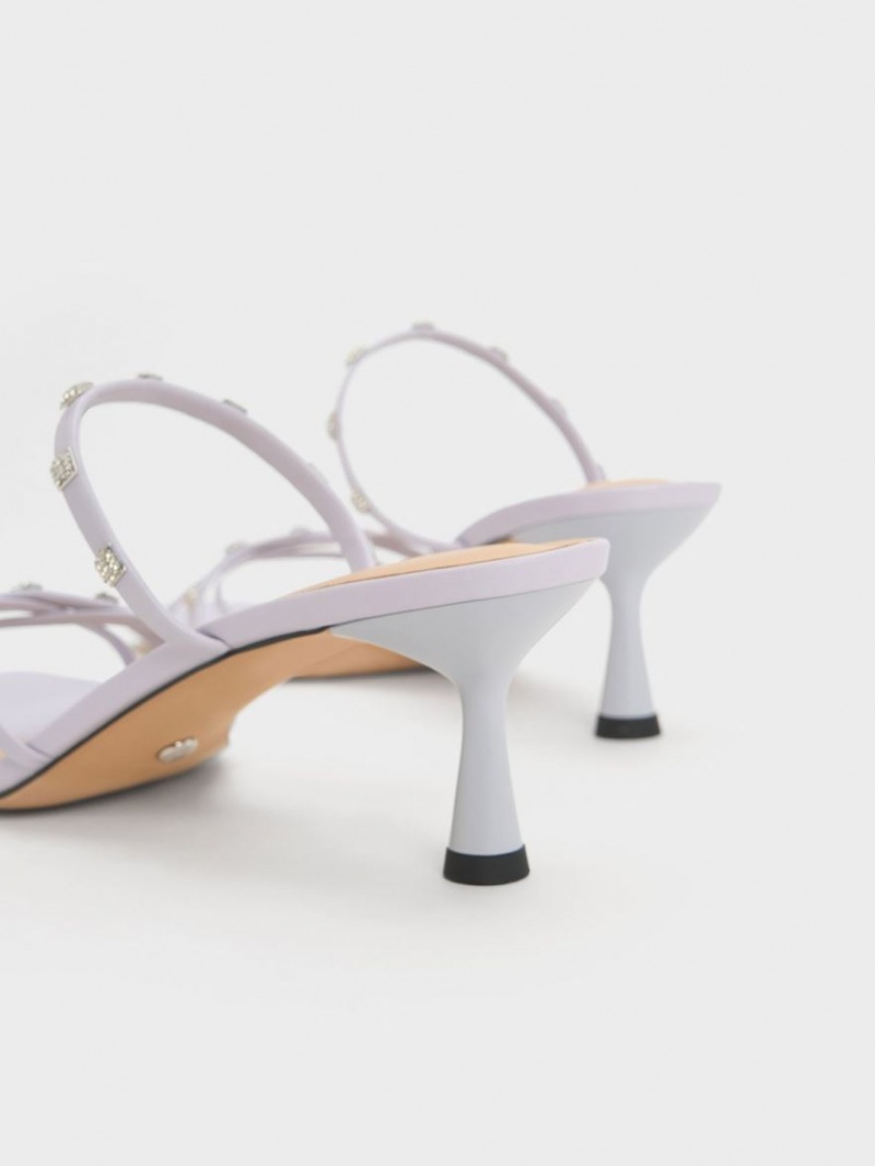 Mules Charles And Keith Square Crystal-Embellished Metallic δερματινα με τακουνι μωβ | 62493-CDMR