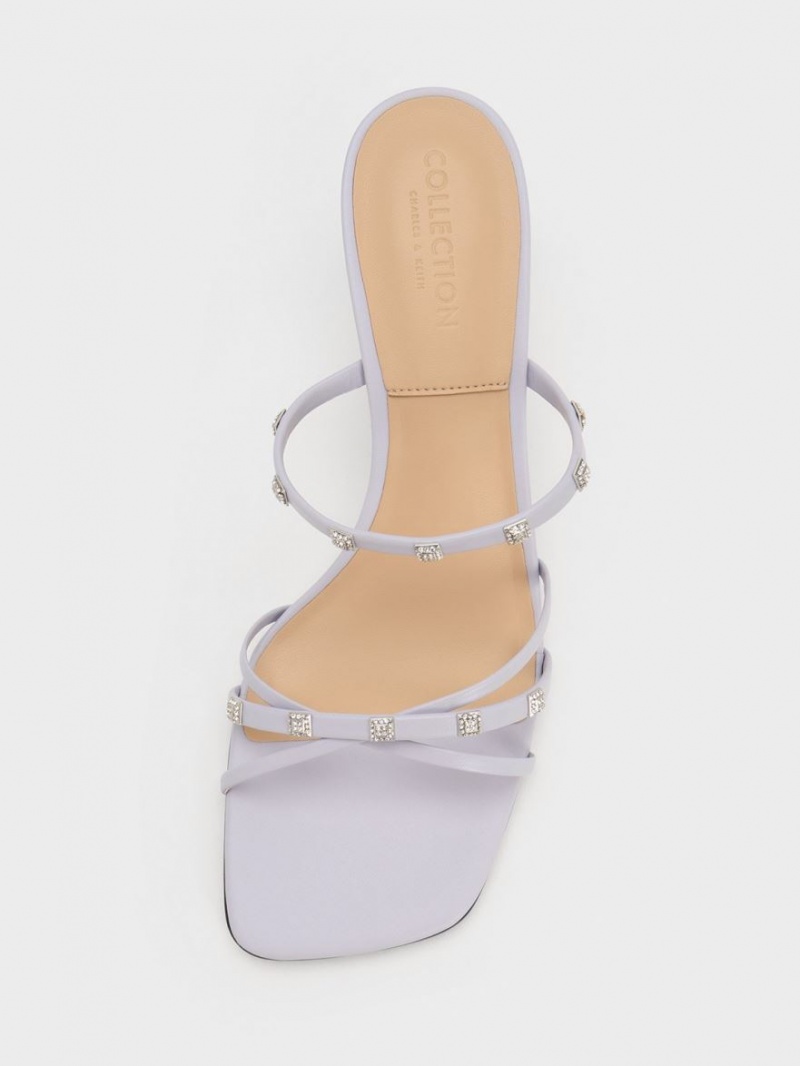 Mules Charles And Keith Square Crystal-Embellished Metallic δερματινα με τακουνι μωβ | 62493-CDMR