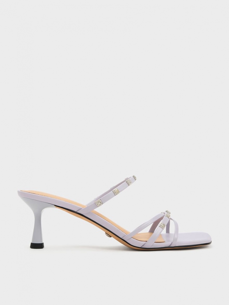 Mules Charles And Keith Square Crystal-Embellished Metallic δερματινα με τακουνι μωβ | 62493-CDMR