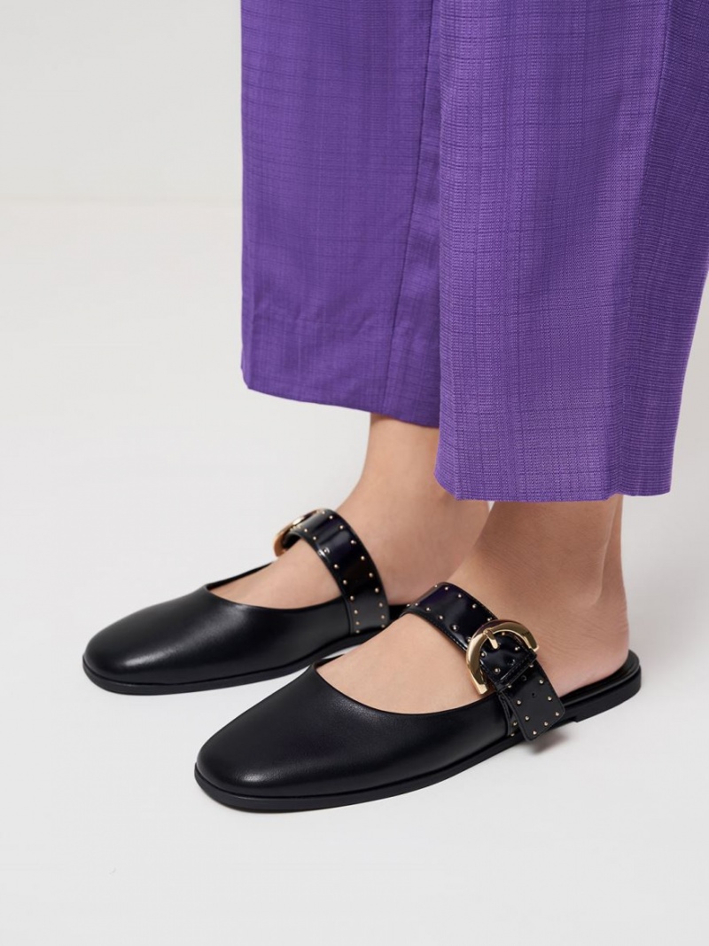 Mules Charles And Keith Studded Buckled φλατ μαυρα | 06594-UAPT