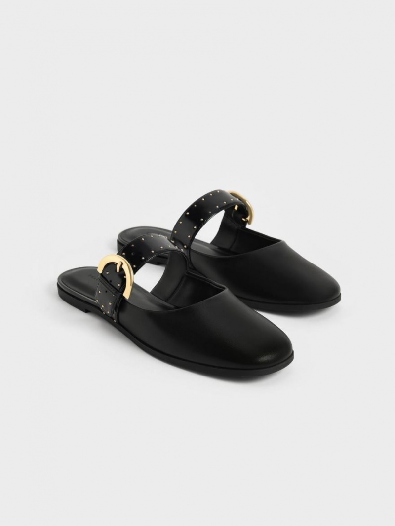 Mules Charles And Keith Studded Buckled φλατ μαυρα | 06594-UAPT
