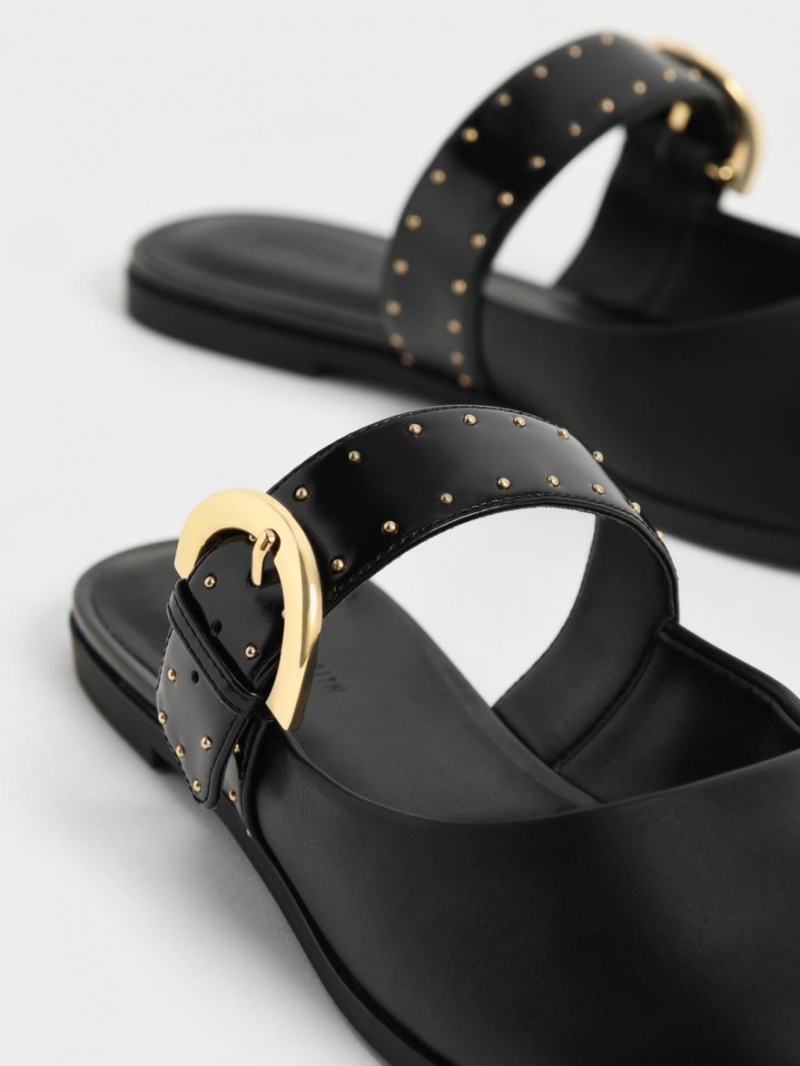 Mules Charles And Keith Studded Buckled φλατ μαυρα | 06594-UAPT