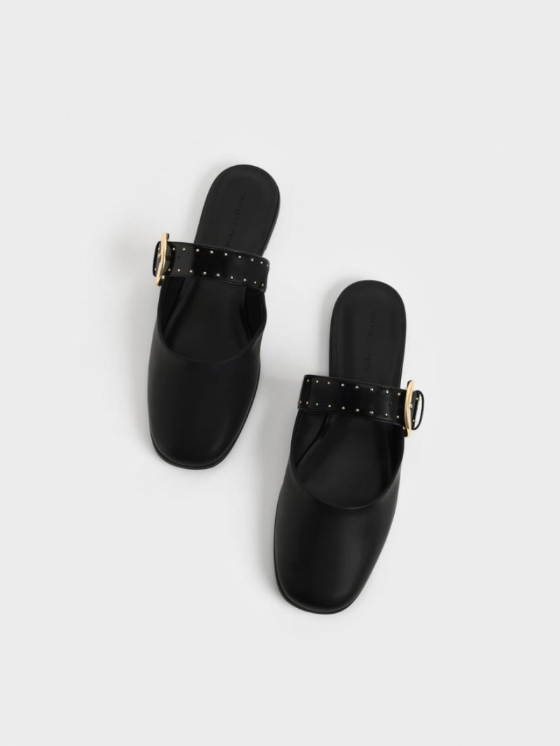 Mules Charles And Keith Studded Buckled φλατ μαυρα | 06594-UAPT