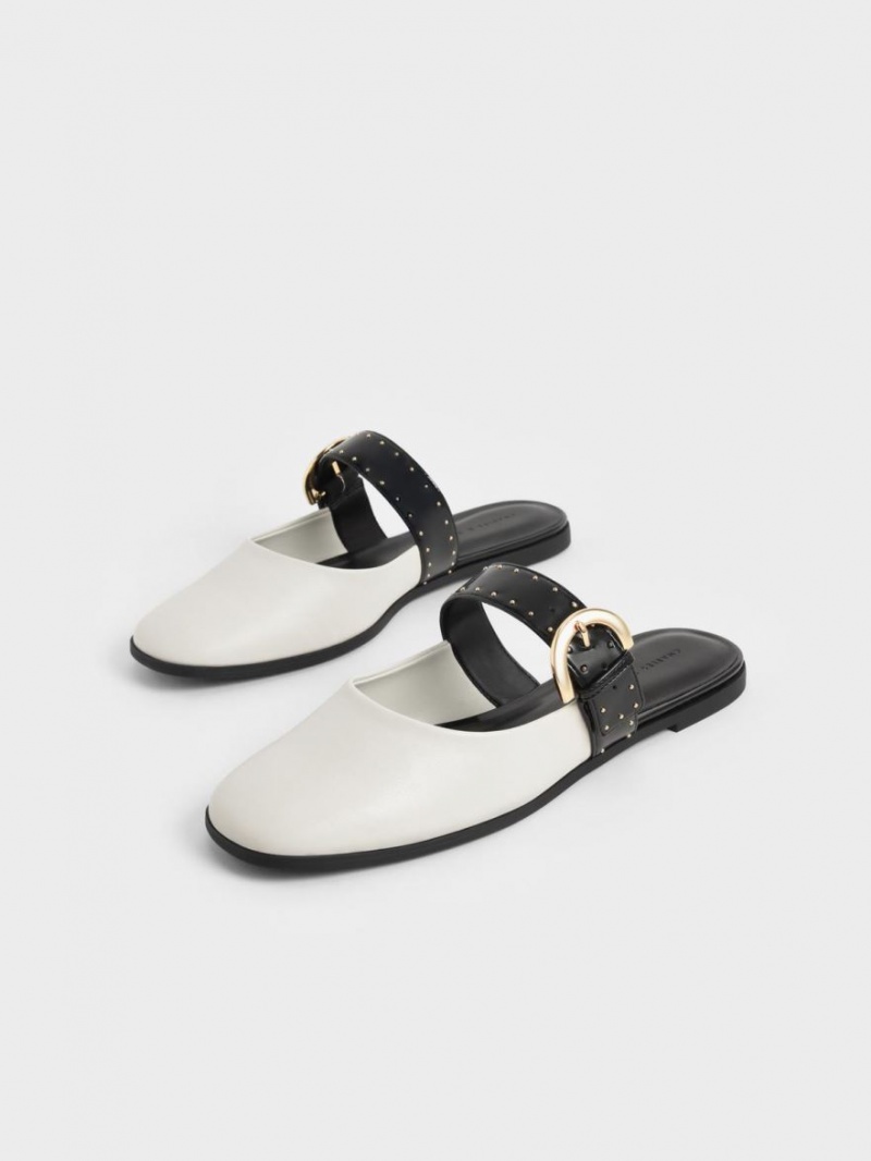 Mules Charles And Keith Studded Buckled φλατ ασπρα | 64915-FULH