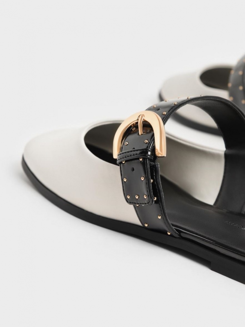 Mules Charles And Keith Studded Buckled φλατ ασπρα | 64915-FULH