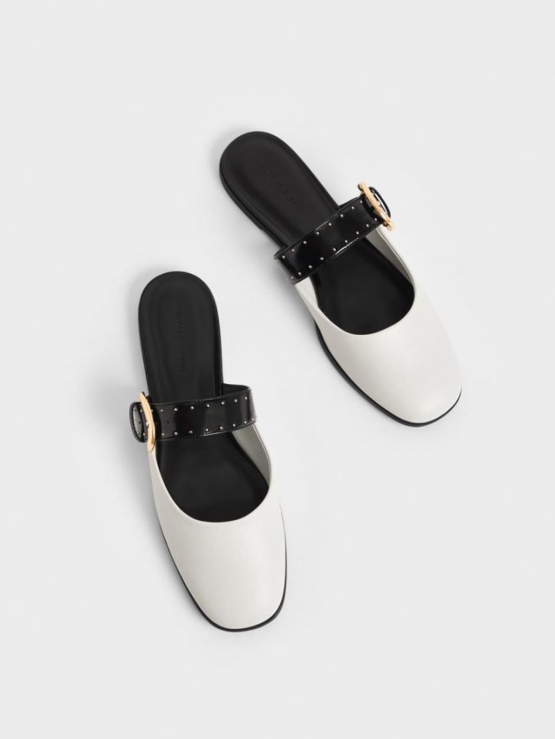 Mules Charles And Keith Studded Buckled φλατ ασπρα | 64915-FULH