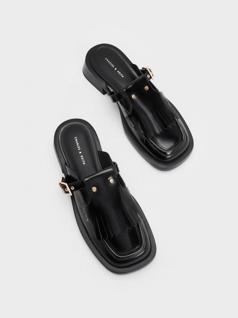 Mules Charles And Keith Studded Cut-Out Fringe μαυρα | 85321-QVTM