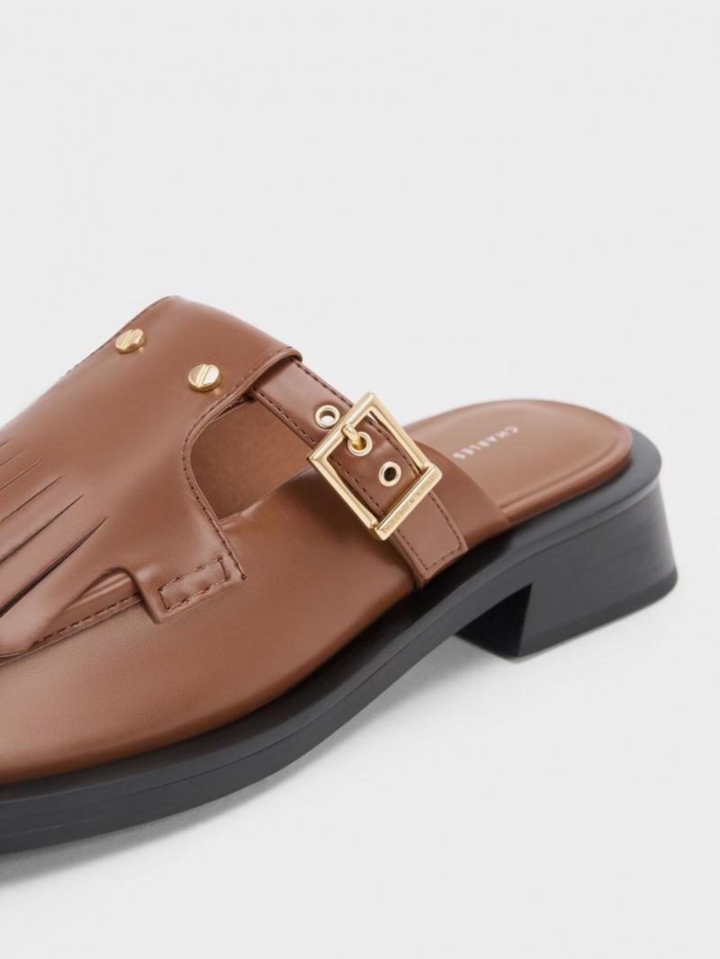 Mules Charles And Keith Studded Cut-Out Fringe καφε | 87109-WKVQ