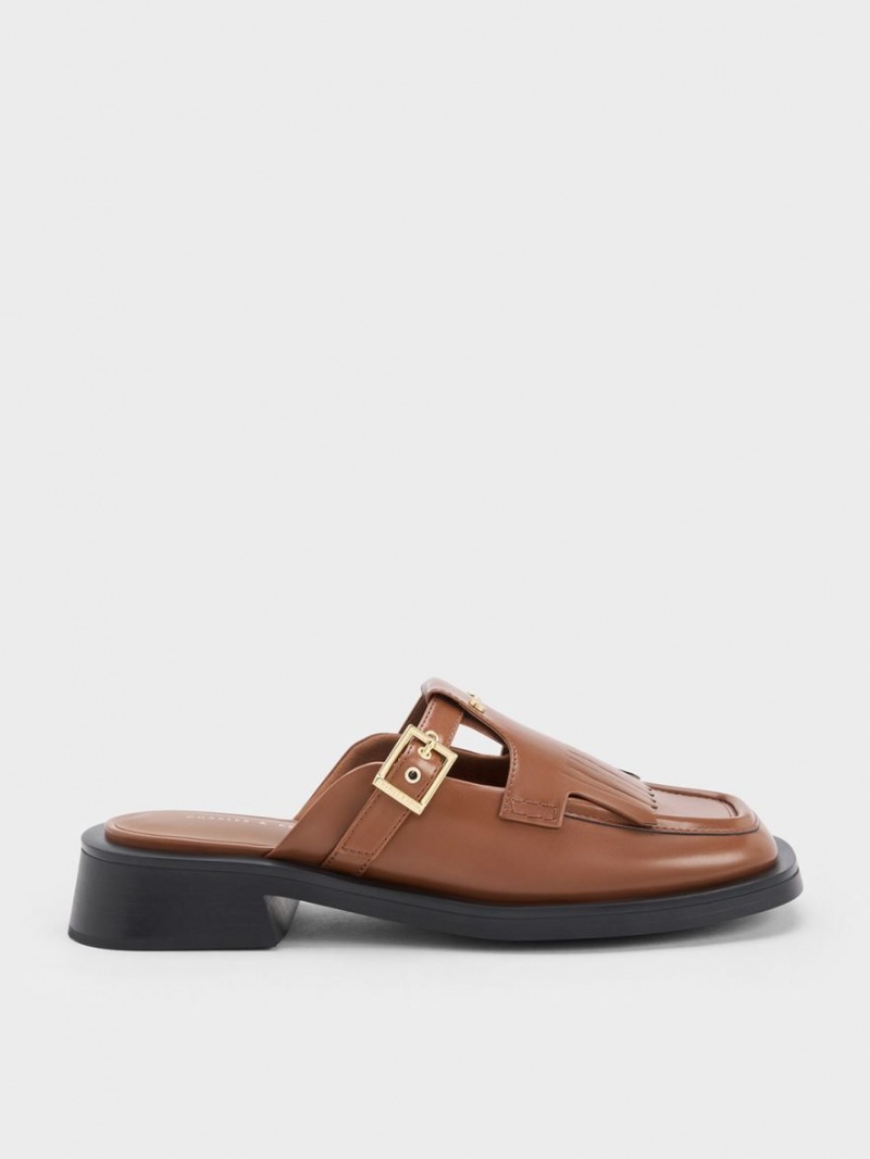 Mules Charles And Keith Studded Cut-Out Fringe καφε | 87109-WKVQ