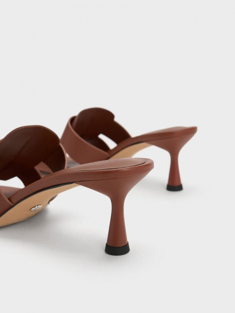 Mules Charles And Keith Trichelle Interwoven δερματινα Spool Heel σκούρο καφε | 34802-JMLD