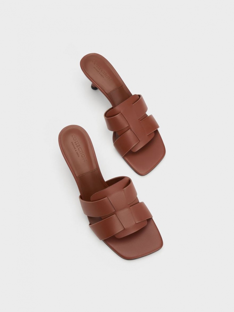 Mules Charles And Keith Trichelle Interwoven δερματινα Spool Heel σκούρο καφε | 34802-JMLD