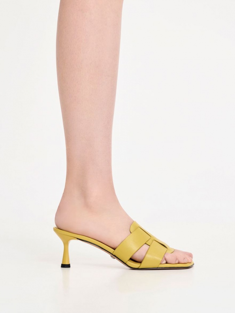Mules Charles And Keith Trichelle Interwoven δερματινα Spool Heel κίτρινα | 27583-ILSQ