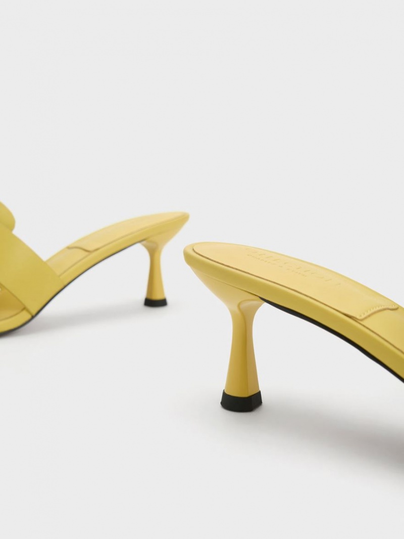 Mules Charles And Keith Trichelle Interwoven δερματινα Spool Heel κίτρινα | 27583-ILSQ