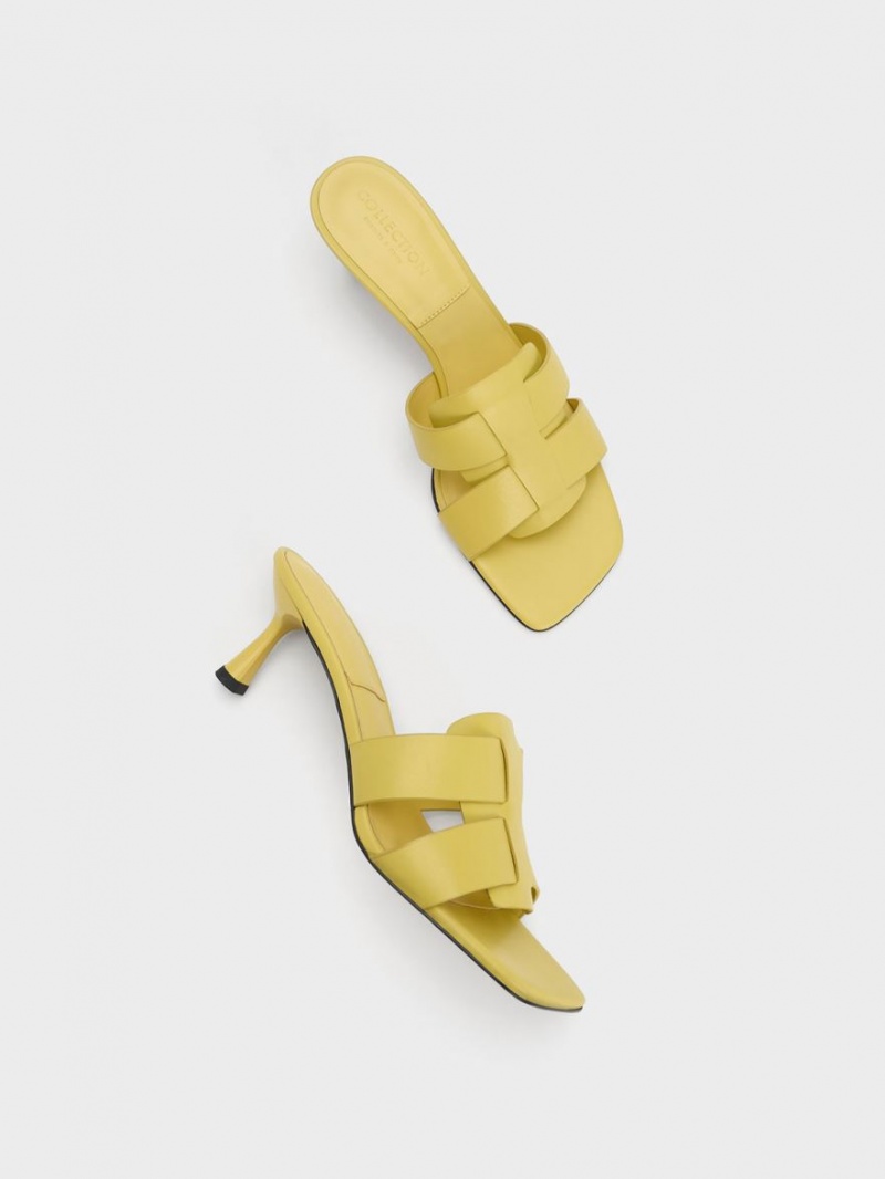 Mules Charles And Keith Trichelle Interwoven δερματινα Spool Heel κίτρινα | 27583-ILSQ