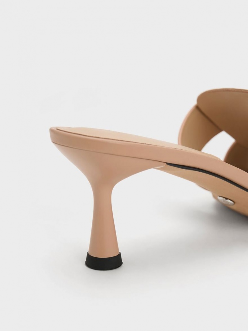 Mules Charles And Keith Trichelle Interwoven δερματινα Spool Heel Μπεζ | 50641-KMOG